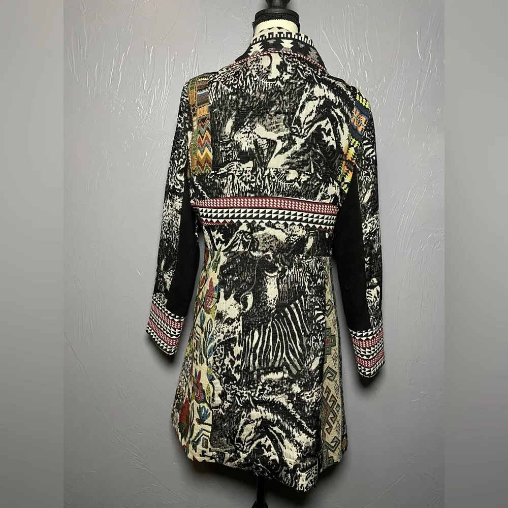 Vintage Tapestry Coat Patchwork 90's LARGE Western Tribal Floral Peacoat Small - Picture 4 of 11